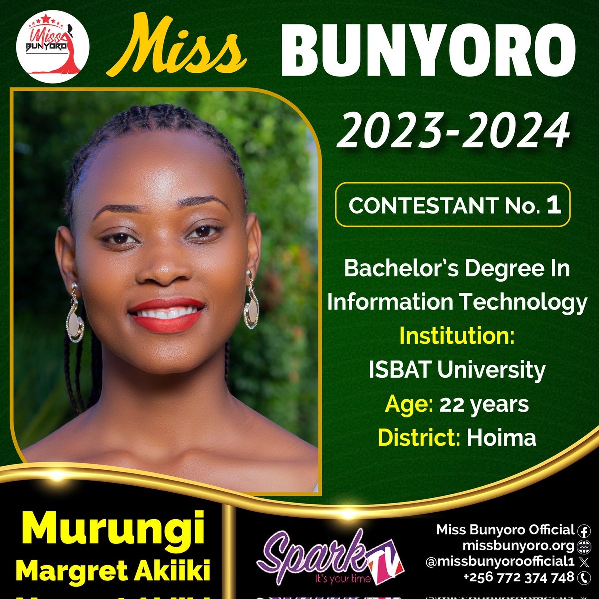 The journey to Grand Finale 25th November at HB hotel is Half Way!!
Here is our contestant No.1 
Murungi Margret Akiiki from Hoima.
<a href="/Bunyoro_Kitara/">Bunyoro-Kitara Kingdom</a> <a href="/fmkabalega/">106.9 Kabalega FM</a> <a href="/MissBagamba/">Ms_Vee👸🏽</a> @MovitProductsUg <a href="/ValenAggrey/">Mayor Aggrey Akiiki</a> <a href="/hbhotels_/">HBhotelsug</a> <a href="/IsmailKasule4/">Ismail Kasule Amooti MPOwensonga</a>