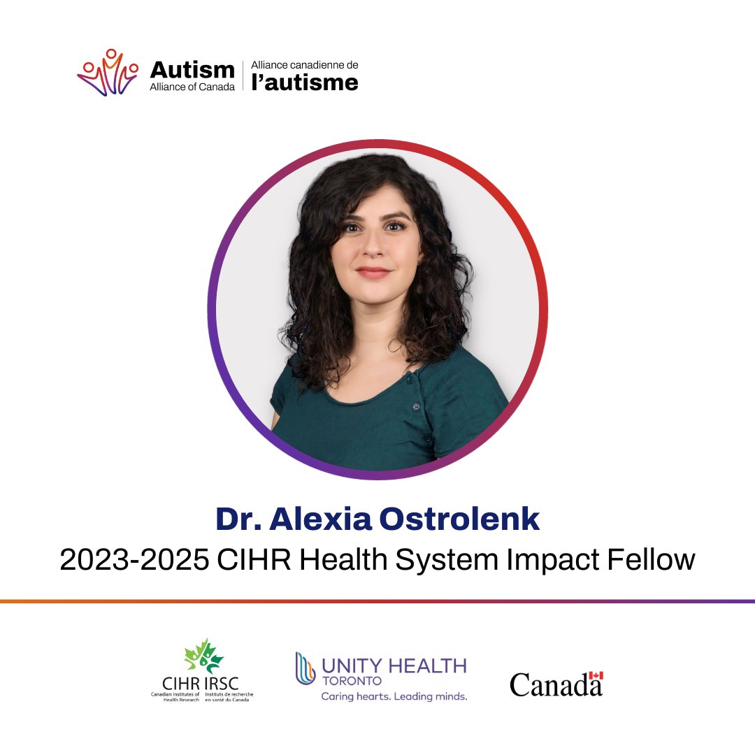 Autism Alliance of Canada (@allianceautism) on Twitter photo Delighted to welcome Dr. <a href="/AlexiaOstrolenk/">Alexia Ostrolenk, PhD</a> as our <a href="/CIHR_IRSC/">CIHR</a> Health System Impact Postdoctoral Fellow!
We look forward to collaborating with our academic partner at <a href="/UnityHealthTO/">Unity Health Toronto</a> to provide a stimulating mentorship to Dr. Ostrolenk.
autismalliance.ca/hsif-2023
#CIHR_ImpactFellows Delighted to welcome Dr. <a href="/AlexiaOstrolenk/">Alexia Ostrolenk, PhD</a> as our <a href="/CIHR_IRSC/">CIHR</a> Health System Impact Postdoctoral Fellow!
We look forward to collaborating with our academic partner at <a href="/UnityHealthTO/">Unity Health Toronto</a> to provide a stimulating mentorship to Dr. Ostrolenk.
autismalliance.ca/hsif-2023
#CIHR_ImpactFellows