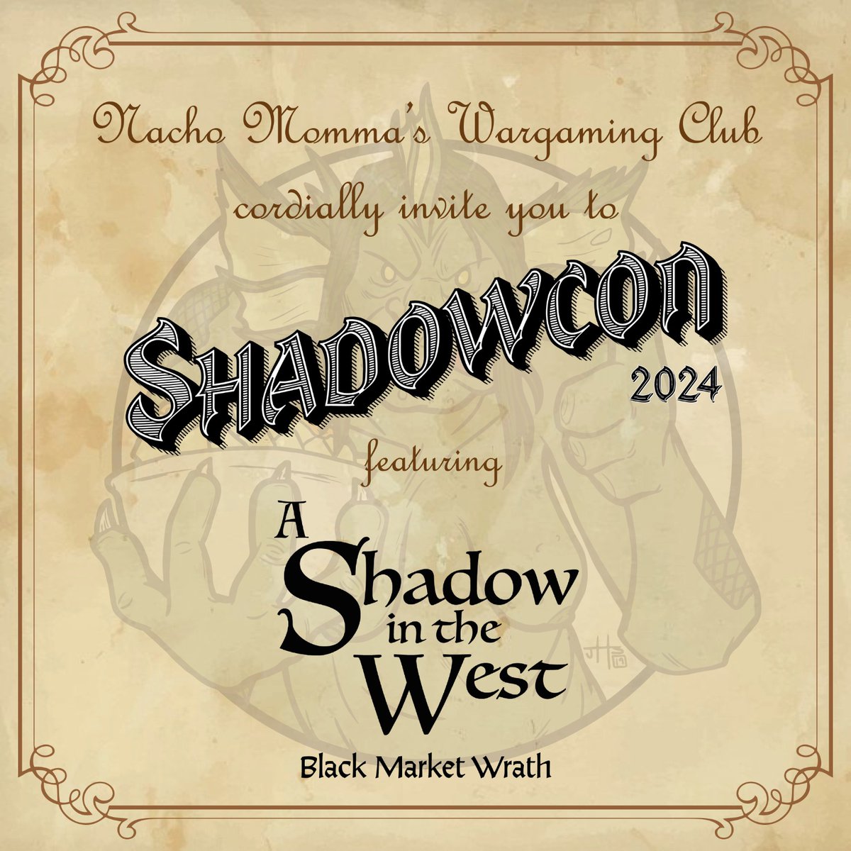 You are all cordially invited to A Shadow in the West: Black Market Wrath.

Join us in Wolverhampton on 26th and 27th October 2024 for 2 days of narrative gaming.

Tickets go on general sale at 9am Wednesday 15th November. All details on the pack here! drive.google.com/file/d/12NkiFL…