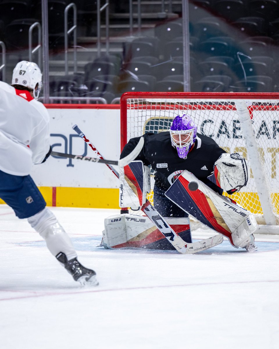 FlaPanthers's tweet photo. Bob’s new Hockey Fights Cancer mask is a stunner 💜

🎨 by @daveartofficial https://t.co/5VIG43NqH0