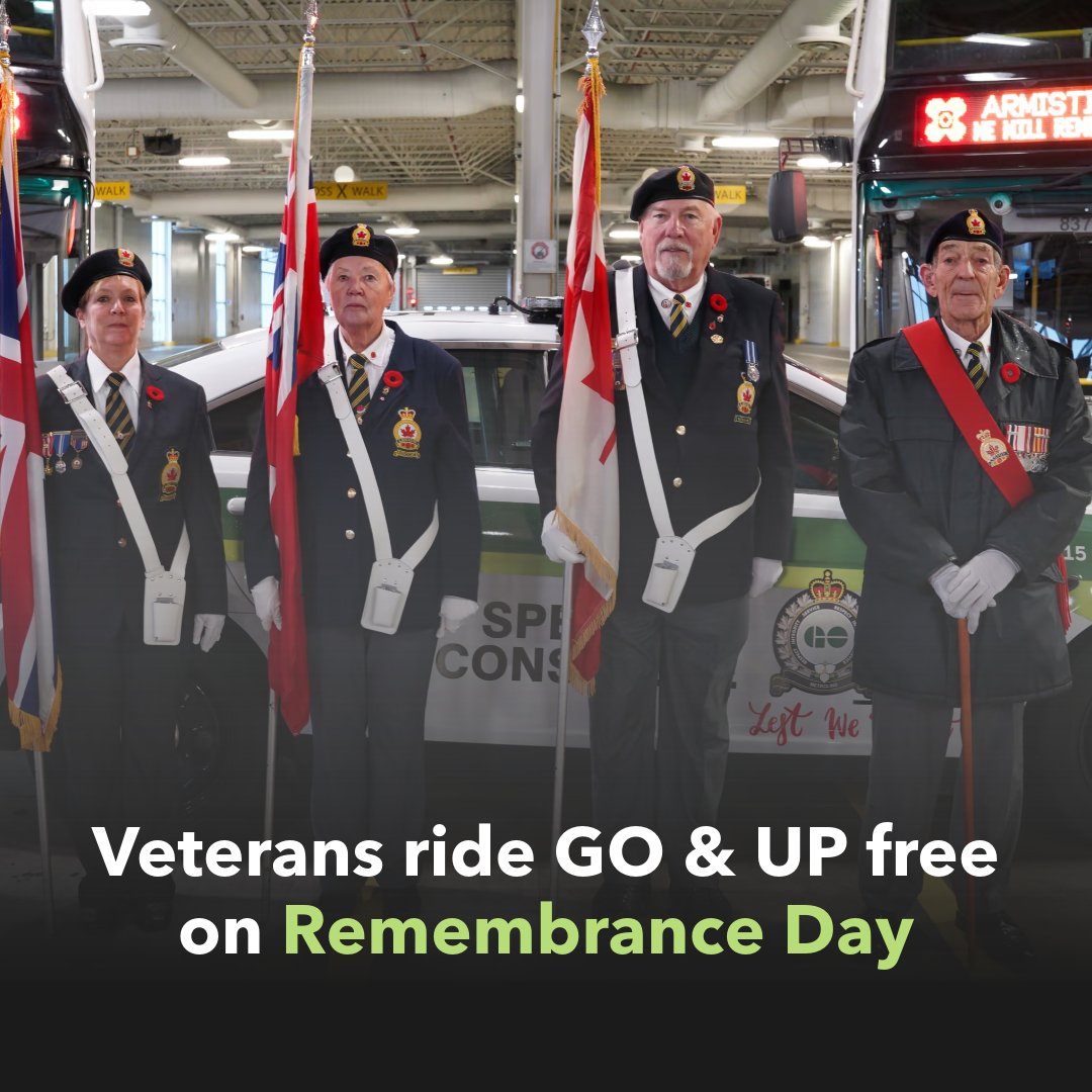 On Nov. 11, Metrolinx is honoured to once again provide complimentary service to veterans. 

Learn more: bit.ly/3SygjGd