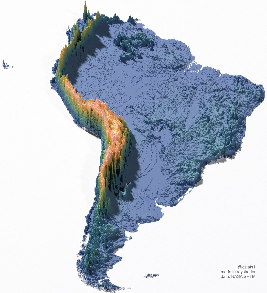 theepicmap's tweet image. South America elevation tile map.