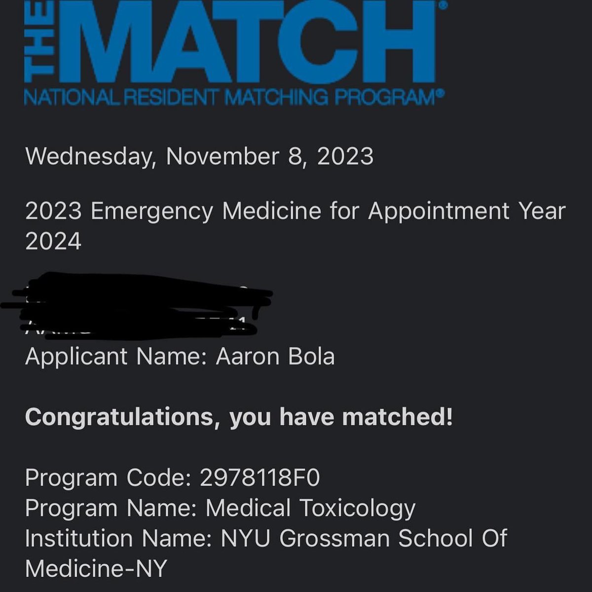 AaronBola's tweet photo. Happy to announce that I matched into Medical Toxicology fellowship at the New York City Poison Center! Grateful for the opportunity to stay at Bellevue/NYU and learn about poisons from the best in the world. Cheers to (at least) two more years in NYC and making Britney proud. https://t.co/lUUEyEymKo
