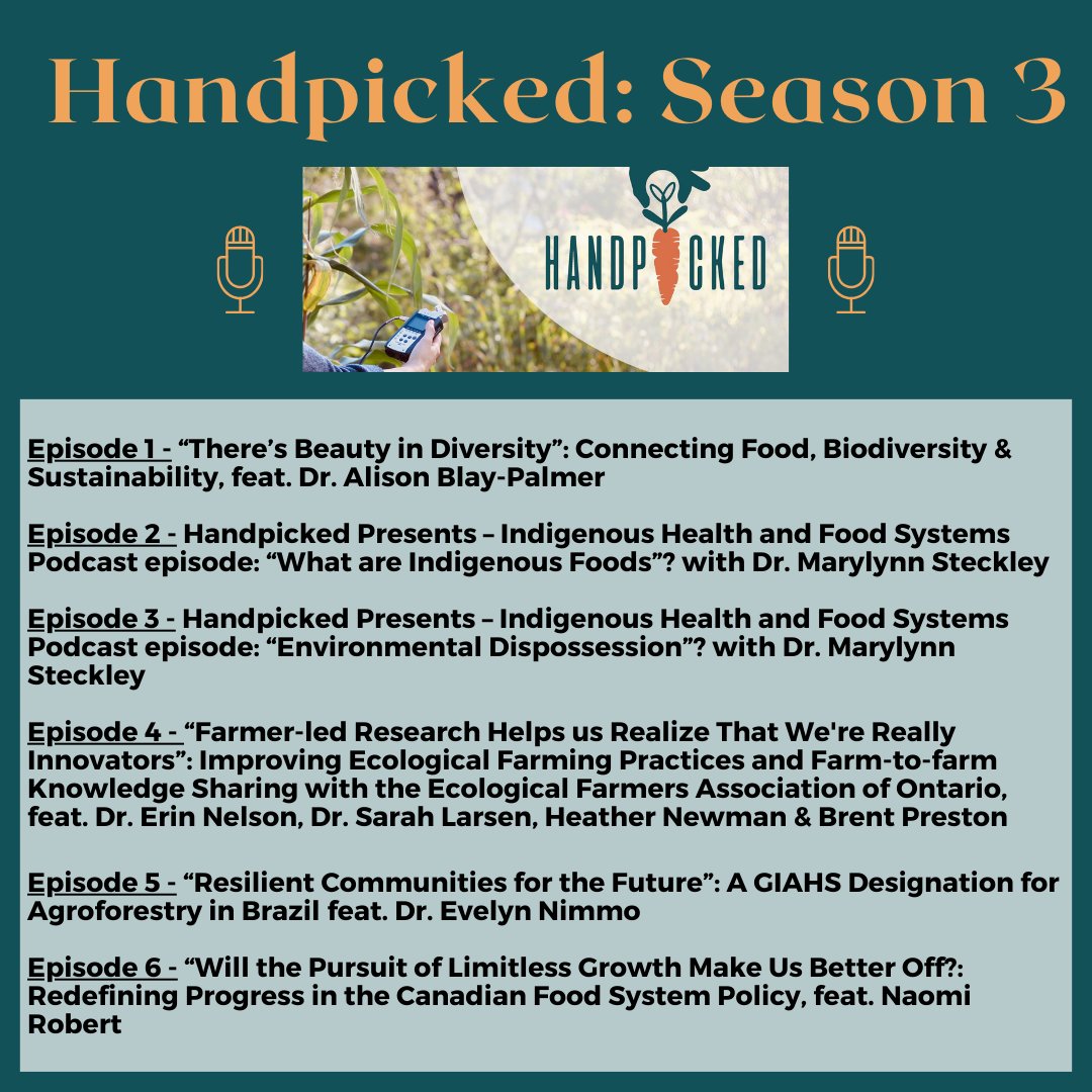 Handpicked Podcast (@handpickedpodc) on Twitter photo Season 3 is out now! The podcast is available wherever you listen.
We have some amazing episodes with <a href="/blaypalmer/">Alison Blay-Palmer</a> <a href="/UNESCOchairFBSS/">UNESCO Chair, FBSS</a>, @EFAO2, <a href="/CedervaB/">CEDErva</a>, @naomi_m_robert and others.
#Podcast #FoodSystemPodcast #EducationalPodcast #FoodSystems
researchcentres.wlu.ca/centre-for-sus… Season 3 is out now! The podcast is available wherever you listen.
We have some amazing episodes with <a href="/blaypalmer/">Alison Blay-Palmer</a> <a href="/UNESCOchairFBSS/">UNESCO Chair, FBSS</a>, @EFAO2, <a href="/CedervaB/">CEDErva</a>, @naomi_m_robert and others.
#Podcast #FoodSystemPodcast #EducationalPodcast #FoodSystems
researchcentres.wlu.ca/centre-for-sus…