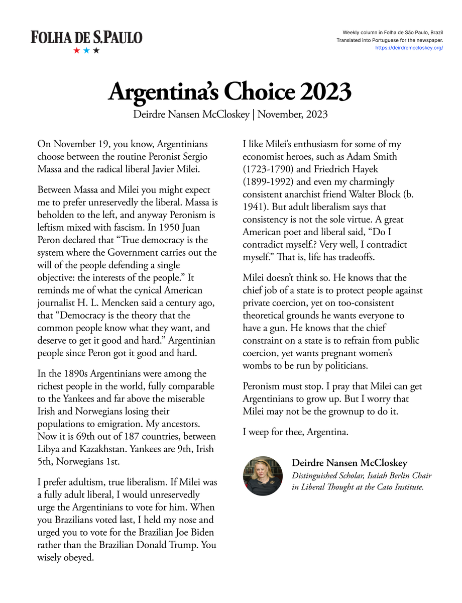 Peronism must stop. I pray that Milei can get Argentinians to grow up. But I worry that Milei may not be the grownup to do it. My latest column for Folha de S.Paulo.