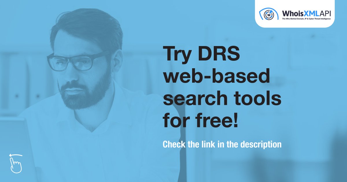 whoisxmlapi's tweet image. Domain Research Suite is a web-based solution to search and monitor domain data. 
Learn about DRS search tools and try today (no credit card required): drs.whoisxmlapi.com/signup?mc=soci…

#DomainResearch #DomainMonitoring #DomainIntel #DNSData #WHOIS #DNSData #CyberIntel  #CyberSecurity