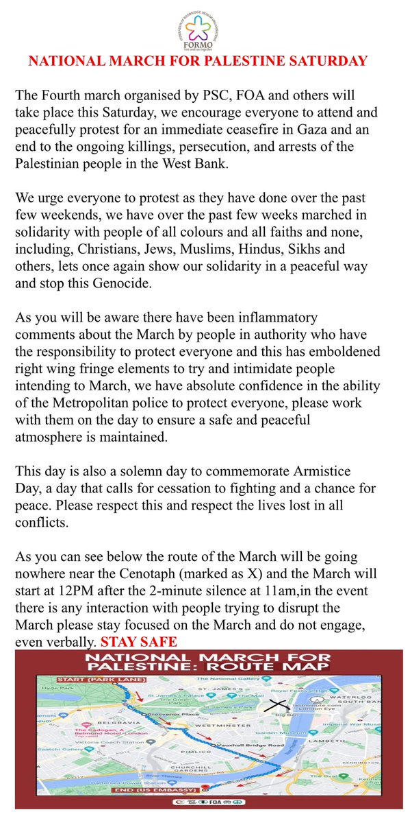 Please see our guidance on the National March for #Palestine this Saturday. Please share. #Gaza #CeaseFire