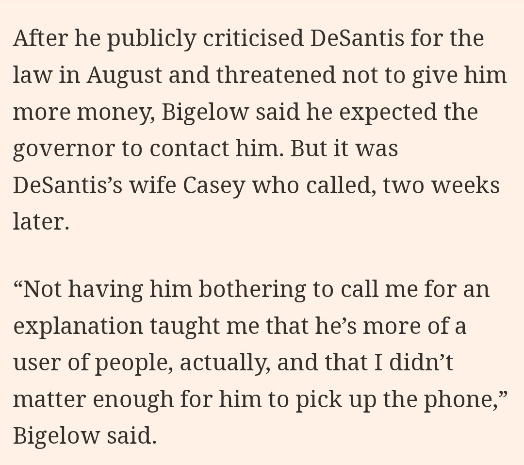 What an absolutely stunning revelation.

Robert Bigelow gave DeSantis $20+ million in March for his Presidential campaign.

DeSantis immediately betrayed Bigelow and wasn't even man enough to call and explain his actions.

Instead, he had his wife, Casey DeSantis call.

Pussy.
