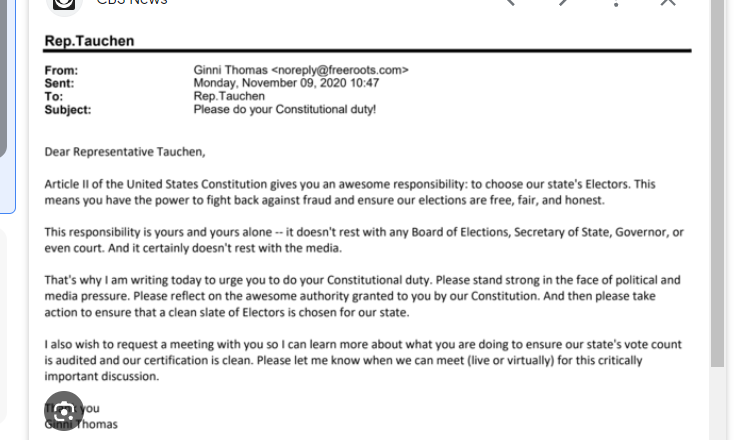 smc429's tweet photo. She even volunteers to MEET to show state officials how to overturn the election results, herself. THIRTY of these letters went out. Her husband makes ELECTION rulings and us taxpayers are watching in disbelief that nobody is doing anything. https://t.co/nNyA1MHvw2