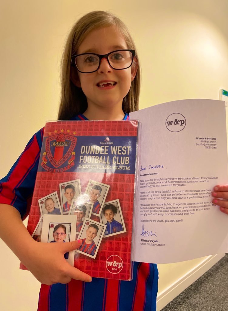 russellmania78's tweet image. Charlotte has completed her @WPStickers @DundeeWestFC #stickeralbum. She’s happy, maybe just playing it cool, but I’m buzzing! I’m totally keeping her laminated sticker!