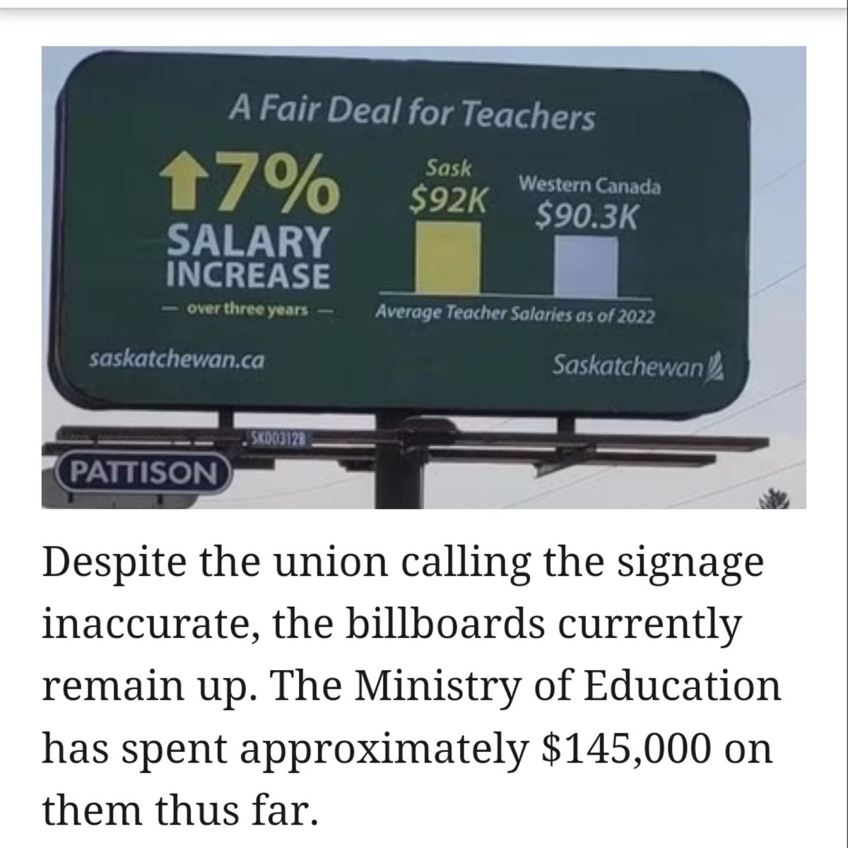 DrKyle's tweet photo. Sask could either feed 36,000!! impoverished kids a healthy school lunch, or start a war against teachers with deceptive billboards. 
Saskatchewan's 20% child poverty rate is a choice made every day by @PremierScottMoe &amp; the @SaskParty https://t.co/e0NQLAKPno