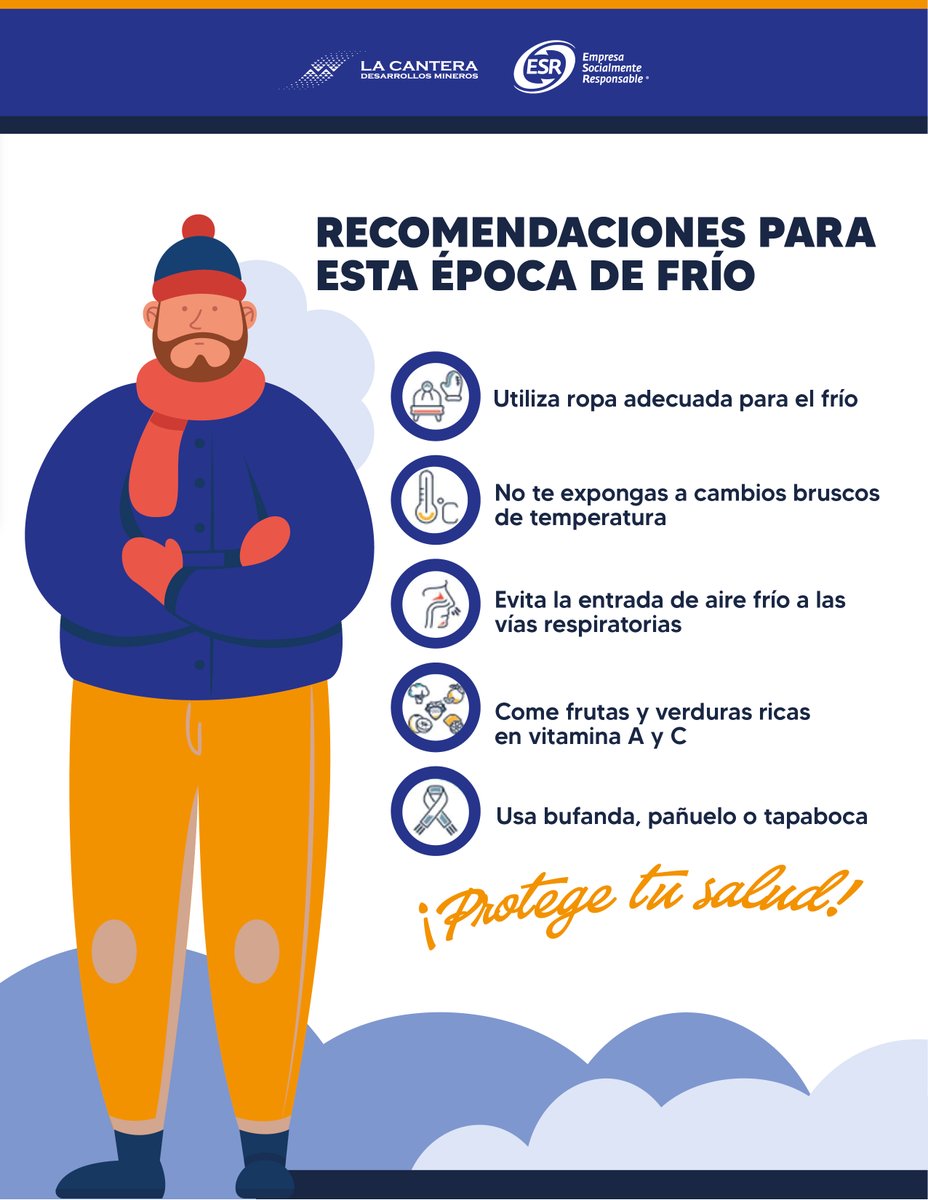 En Minera la Cantera, nos preocupamos por tu bienestar, por eso te compartimos algunos consejos para mantenerte saludable durante estos días. 🌬️❄️

¡Cuida de ti y de tus seres queridos en esta temporada! ❄️🔥💪 
#CuidadoEnElFrio #SaludYBienestar #MineraLaCantera 🌡️🧤