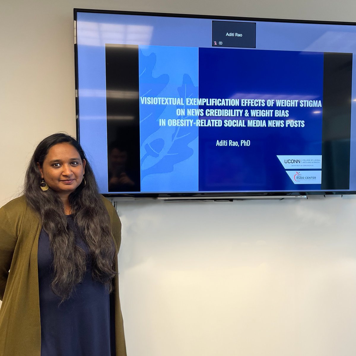 Today, Aditi Rao returned to the Rudd Center to present her dissertation research on weight stigma in news images. Aditi was a Rudd Communications Assistant from 2018 - 2022, and she recently received her PhD from the UConn Department of Communications!