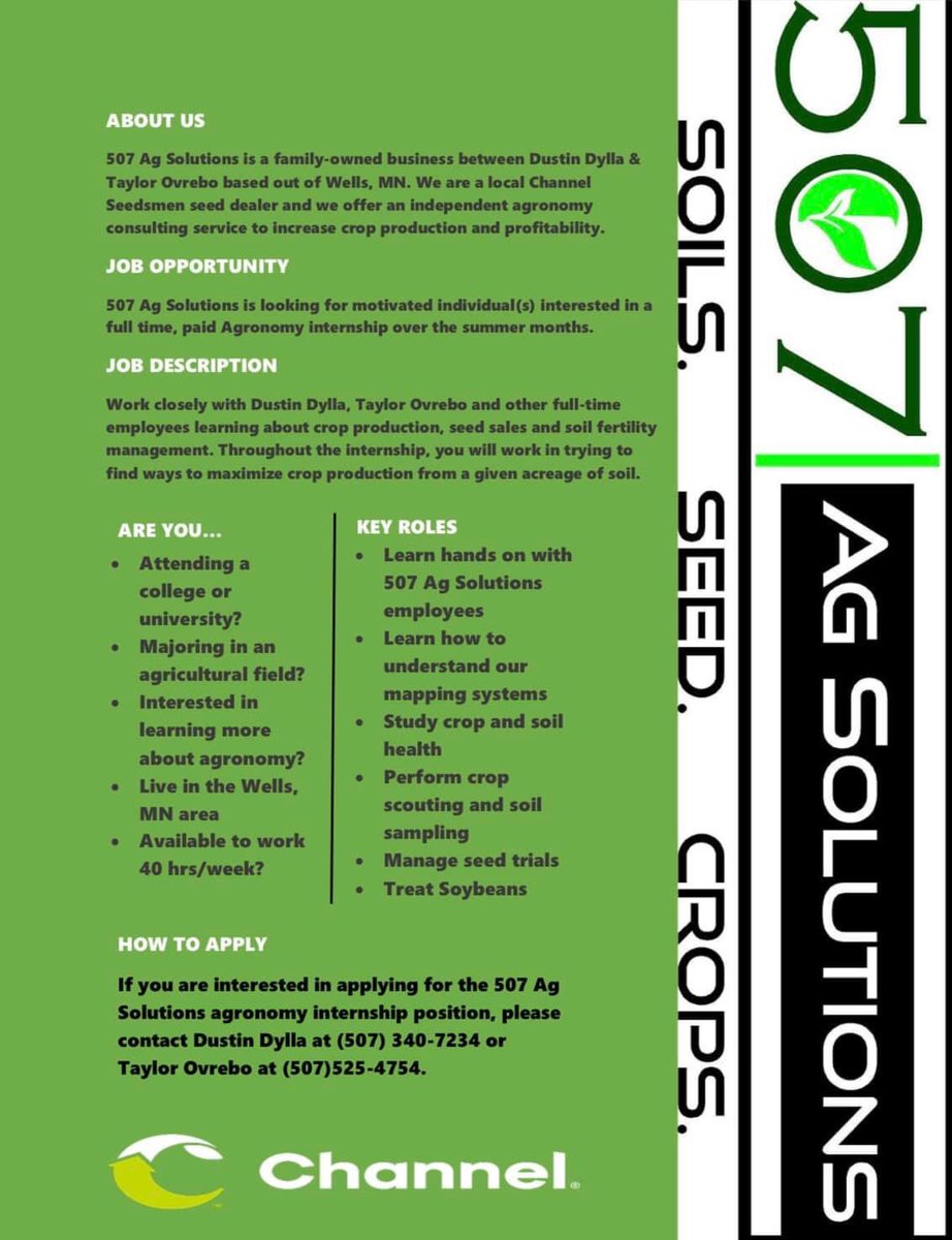 Interested in learning more about agronomy? Get hands on experience with us this summer, with our summer agronomy internships! Contact us today!