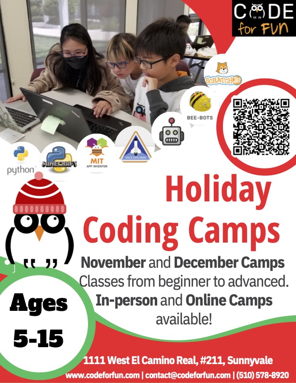 Codeforfun2's tweet image. Coding camps available for ThanksGiving and Winter Break. codeforfun-dev.web.app/CodeCamps?mode…