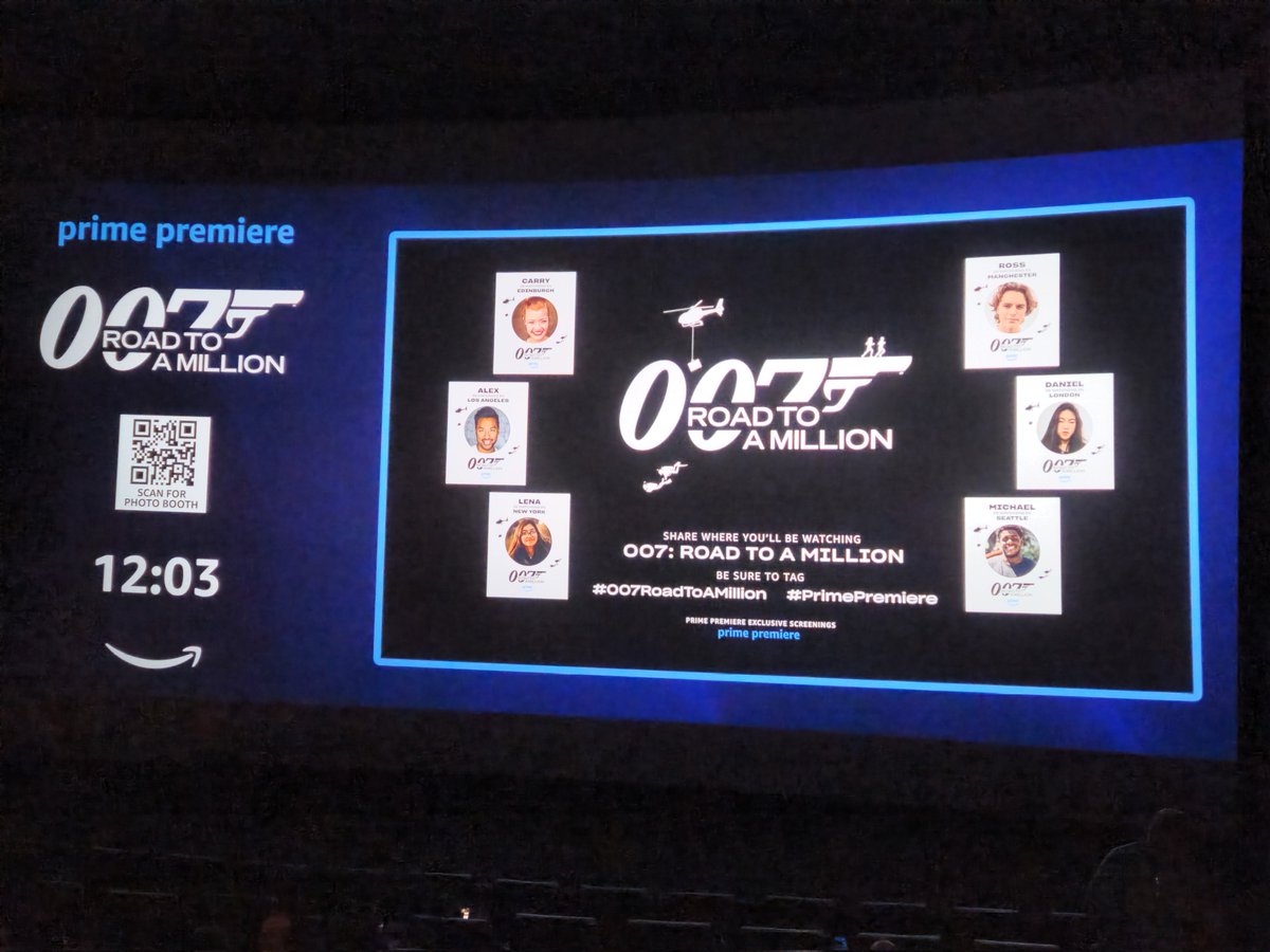 ComputerWhiz99's tweet photo. About to watch #007RoadToAMillion, an #AmazonPrimePremier exclusive. So excited to see this!! 🔥🔥😎🎟️🎟️📽️📽️

#amazonstudios #Cinemark #007Bond #PrimePremier https://t.co/lcMExz30rn