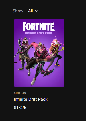 Defaults on X: You can purchase the Infinite Drift Pack on Epic