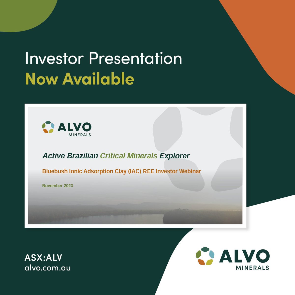 AlvoMinerals's tweet photo. #ASXNews

$ALV.AX is pleased to release its presentation for its Bluebush Ionic Adsorption Clay #REE Investor Webinar, hosted by MD Rob Smakman this morning at 8:30am AWST.

Register here: https://t.co/f6puNJtk7f

View the presentation: https://t.co/s8Ur8LFMqS

#rareearths #ASX https://t.co/MaN2FUHoas