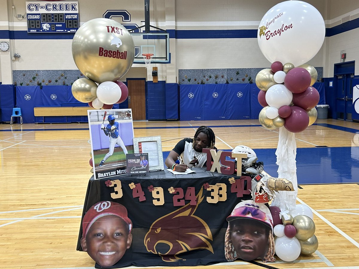 CyCreekBaseball's tweet photo. Big day today! @BraylonM24 signed to @TxStateBaseball and @Caleb_Lopez14 signed to @RangerBaseball_  congrats to these hard working student athletes, we are proud of all you have accomplished! #nextlevelcougars https://t.co/4DEchzLcLC