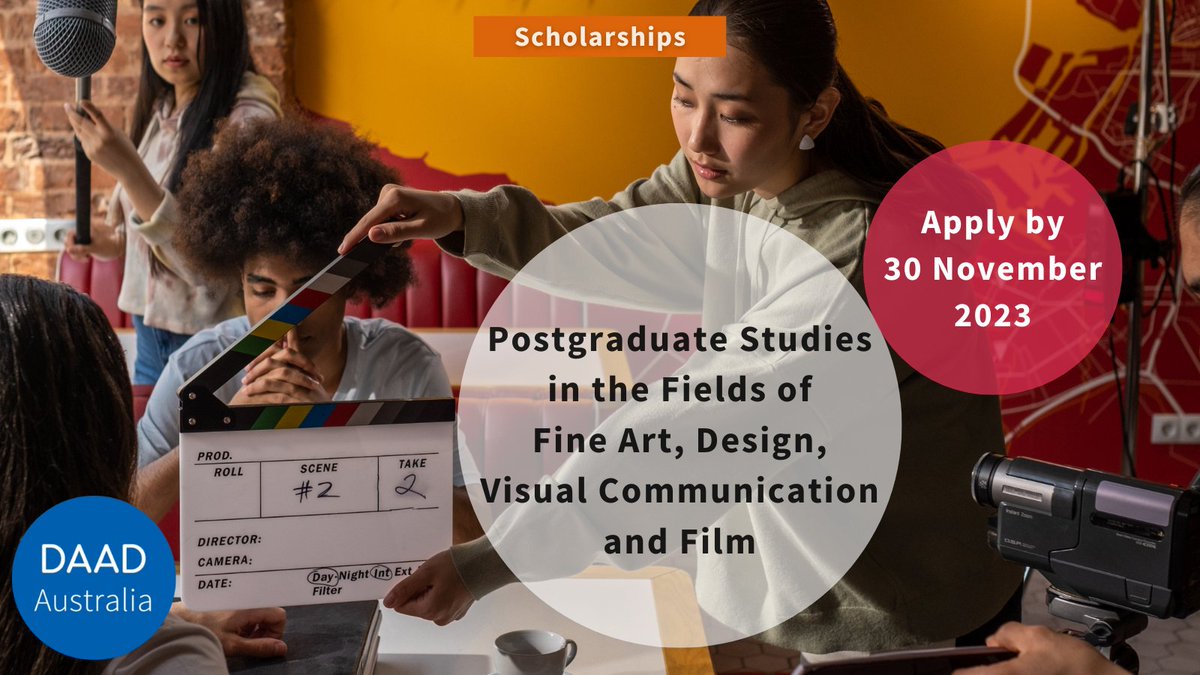 DAAD_Australia's tweet photo. 🎥 GO TO YOUR SET IN GERMANY🇩🇪! Start your Postgraduate Studies in the Fields of Fine Art, Design, Visual Communication &amp; Film with this #DAAD Scholarship. Projects in the creative area are funded for a period up to 2 years, starting from October 2024.
🎬 https://t.co/1dnjFq6rRr https://t.co/SzPtG3iOYc