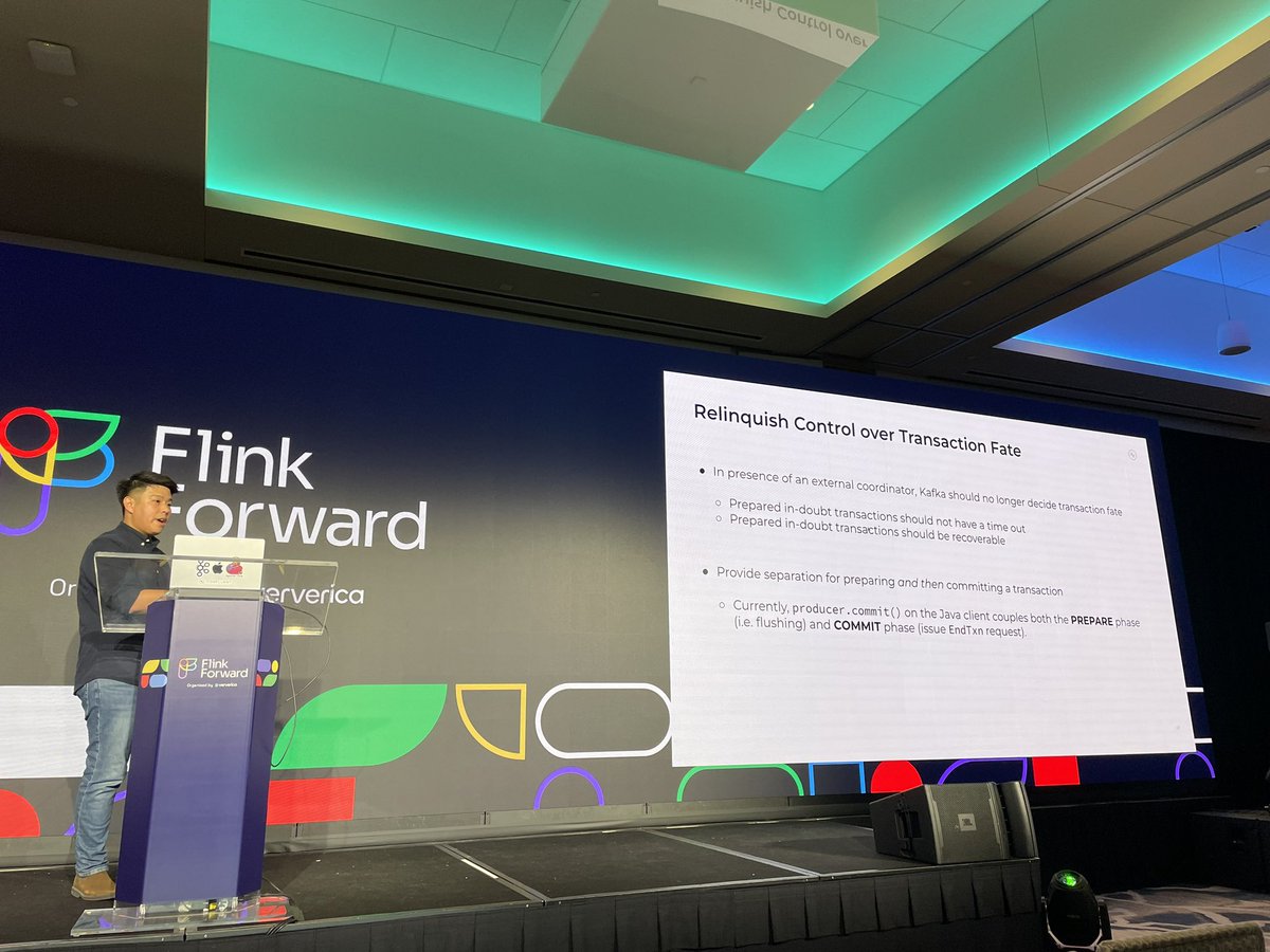 pgaref's tweet photo. @tzulitai nailing it with his talk about “Distributed Transactions across Flink and Kafka”! Exciting times ahead! #ApacheFlink #FlinkForward @confluentinc https://t.co/2KRASl3wlG