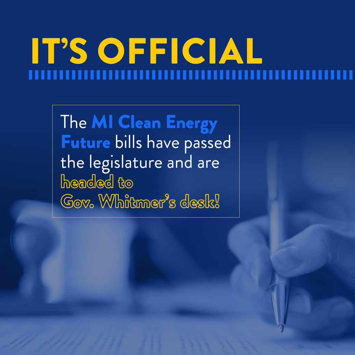 BREAKING: Michigan is becoming a regional leader in clean energy! The #MICleanEnergyFuture bills have passed the legislature and are headed to Governor Whitmer’s desk! Read our statement: bit.ly/memjfinalpassa… #mileg