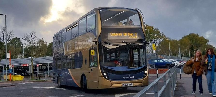 SN66 VYS on Stagecoach South gold route 1 departing Farnborough Main Station towards Old Dean
