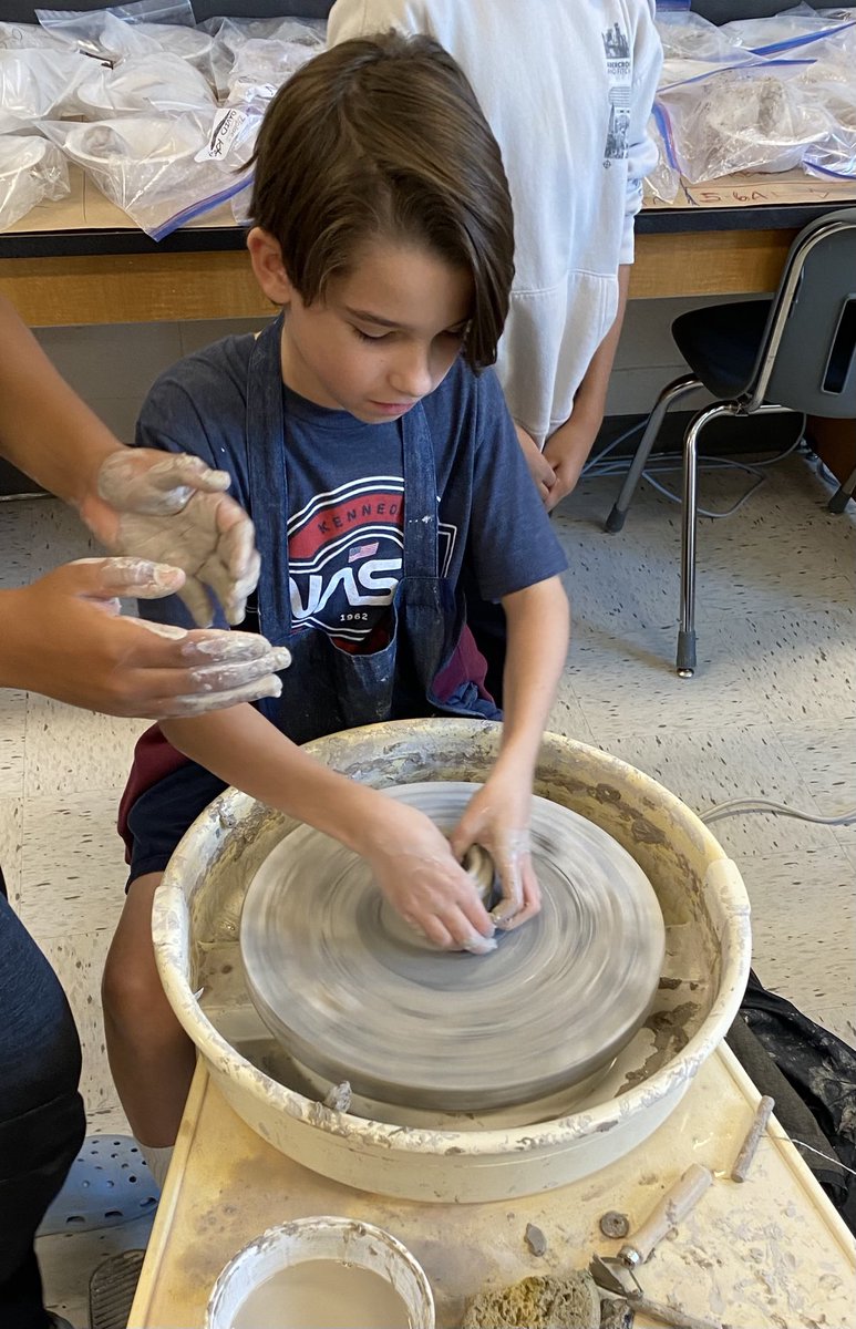 Beginners aren’t supposed to be this good!  Pottery wheel fun in 6th grade Art today! ⁦<a href="/BAM_MS_Official/">Brambleton Middle</a>⁩ ⁦<a href="/LCPSOfficial/">LCPS News</a>⁩ #artclass #middleschool #ceramics #clay