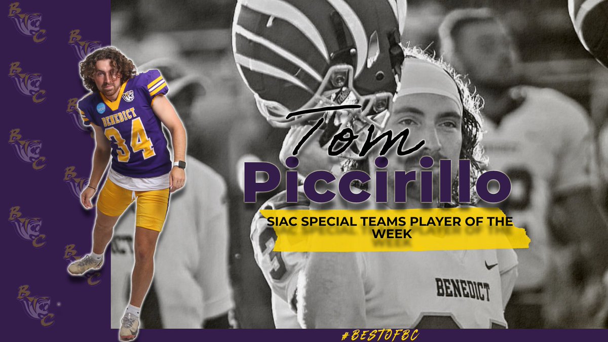 benedict_tigers's tweet photo. Congratulations to our Tigers for earning SIAC weekly honors: QB Aeneas Dennis - Newcomer of the week  DL Joshua Barker - Defensive PoTW.  K Tom Piccirillo - Special Teams PoTW @thesiac @gotigers_bc #thebestofBC https://t.co/b7gS9SOR0u