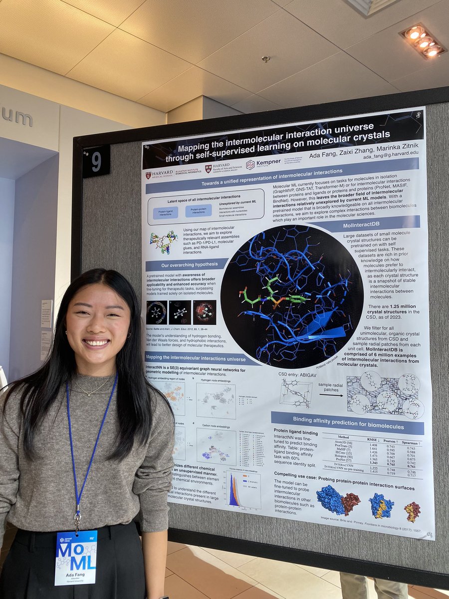 AdaFang_'s tweet image. Had a great time presenting at #MoML 2023 at @MIT today! 

It was great to chat to everyone at the poster session on my recent work on “Mapping the intermolecular interaction universe through self-supervised learning on molecular crystals”.
