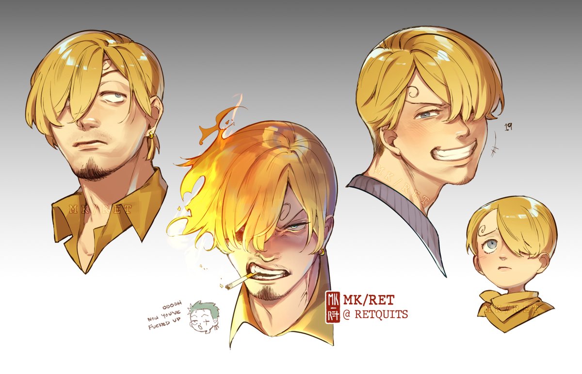 sanji (one piece) male focus blonde hair hair over one eye facial hair cigarette smile goatee  illustration images