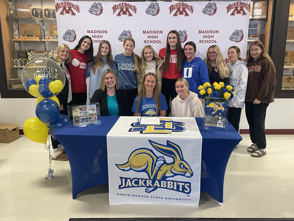 CoachRicke's tweet photo. Congratulations to @1Vacanti for signing her Letter of Intent to play softball at @GoJacksSB today! Very proud of Amanda and look forward to watching her continue her softball career at SDSU! Congratulations Amanda! #BulldogNation
@KJAMNewsroom @daily_leader
@M_vacantisd https://t.co/gmEGLbKUwq