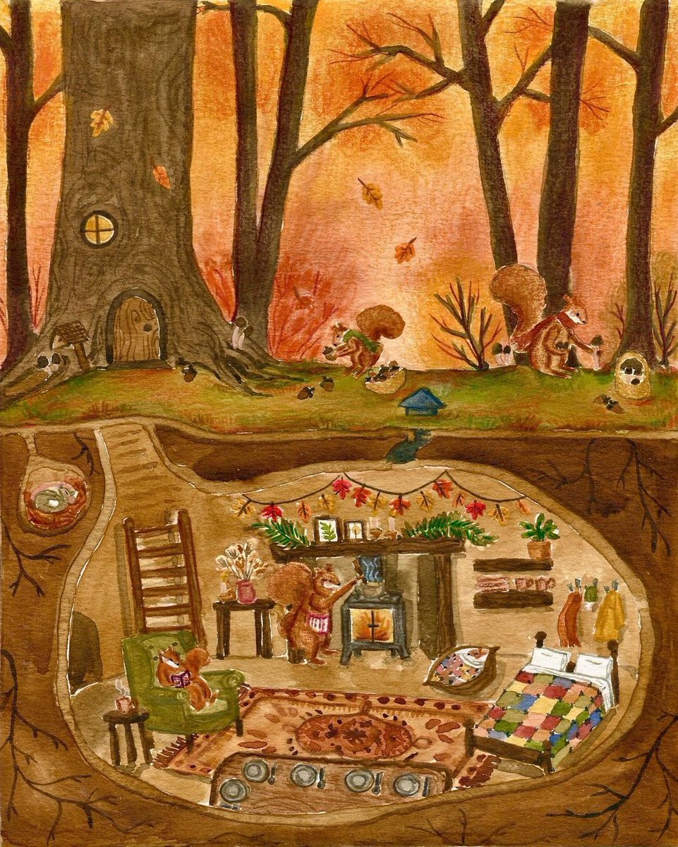 The coziest squirrel home ever…🍂

(Art by Randi Lynn Reed)