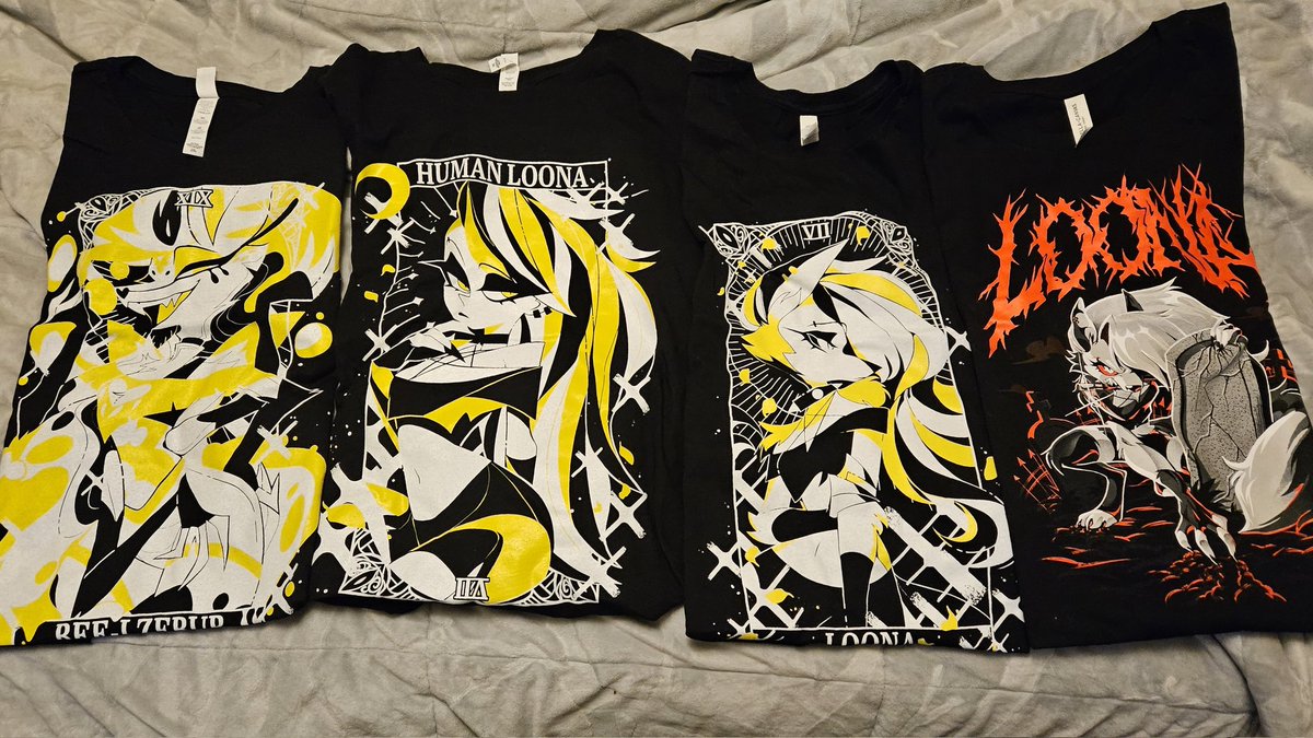 JessPlayinGamez's tweet photo. Omg the helluva boss shirts came in! They look so good. #HelluvaBoss #sharkbot #loonahelluvaboss https://t.co/2kdumV2Ykm