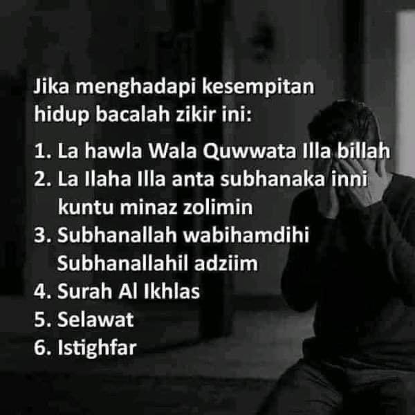TweetIslamik's tweet photo. 15 Tips Murah Rezeki

1. Bangun pagi, jangan buat apa-apa, tarik nafas panjang-panjang dan terus cakap Alhamdulillah.

2. Mulakan dengan solat sunat Tahajud 2 rakaat. Kalau tengah di timpa ujian, sentiasa istighfar . Menangis dan merayulah pada Dia. Selepas itu solat subuh. https://t.co/hHeAfJuJO0