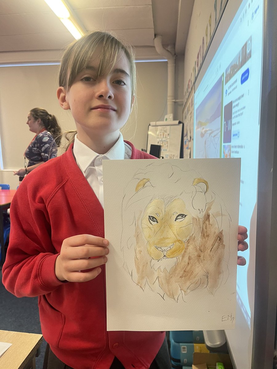 CookMrsc's tweet photo. Super proud of Erin not once but twice today! Not only did she have the confidence and courage to deliver her presentation for the Head Girl applications, she then produced this amazing piece in Miss Waugh’s art class! ⭐️🦁⭐️ @CorpusChristi_K @MrArcariCCPS https://t.co/C6aHq1B1ds