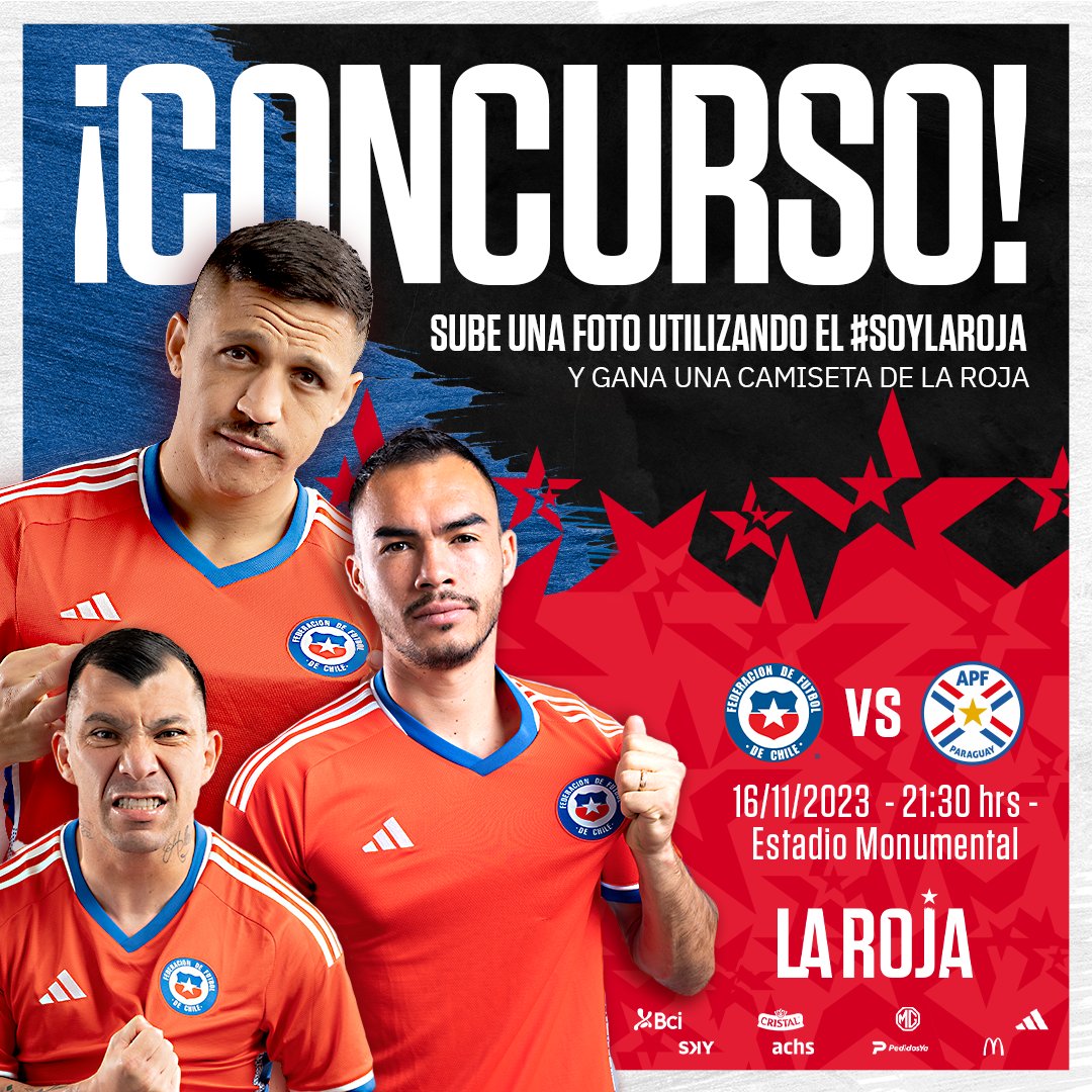 LaRoja's tweet image. 🚨 ALERTA DE CONCURSO 😍🚨 

¡𝗣𝗼𝗿𝗾𝘂𝗲 #𝗟𝗮𝗥𝗼𝗷𝗮 𝘀𝗼𝗺@𝘀 𝘁𝗼𝗱@𝘀! ❤️📸 Sube tu foto utilizando el #SoyLaRoja y participa por una de las camisetas 🇨🇱 que tenemos para ti.

📌 El domingo 12 de noviembre será anunciado el ganador del concurso, junto con otra sorpresa🎁🫣