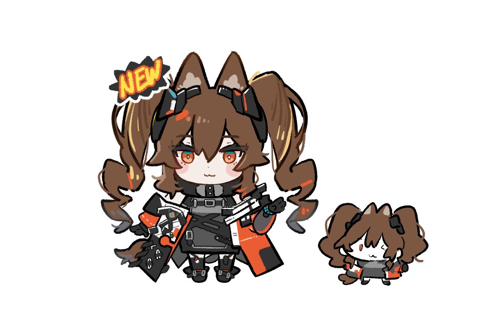 angelina (arknights) 1girl brown hair animal ears twintails white background chibi simple background  illustration images