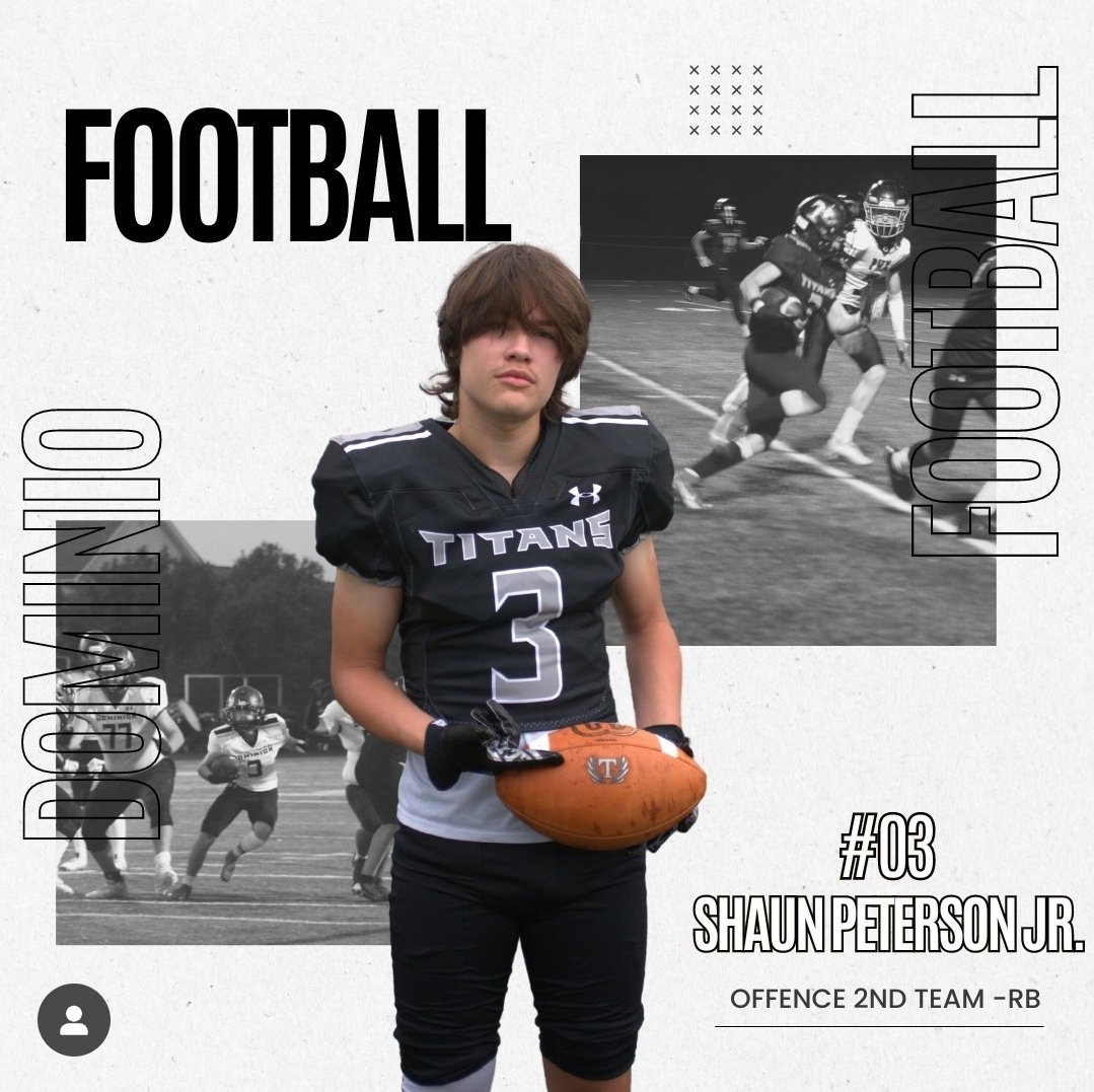 DHS_TITAN_FB's tweet photo. Congrats! to four Dominion HS Seniors, for making the All Dulles Football Team! Offense- #10 Francis Hodsoll (1st team TE) #18 Joshua Campbell (1st Team Kicker) and #3 Shaun Peterson Jr. (2nd Team RB) Defense #10 Francis Hodsoll (2nd Team DE) and #50 Hayden Cesena (2nd Team LB) https://t.co/imKsV1N6P9