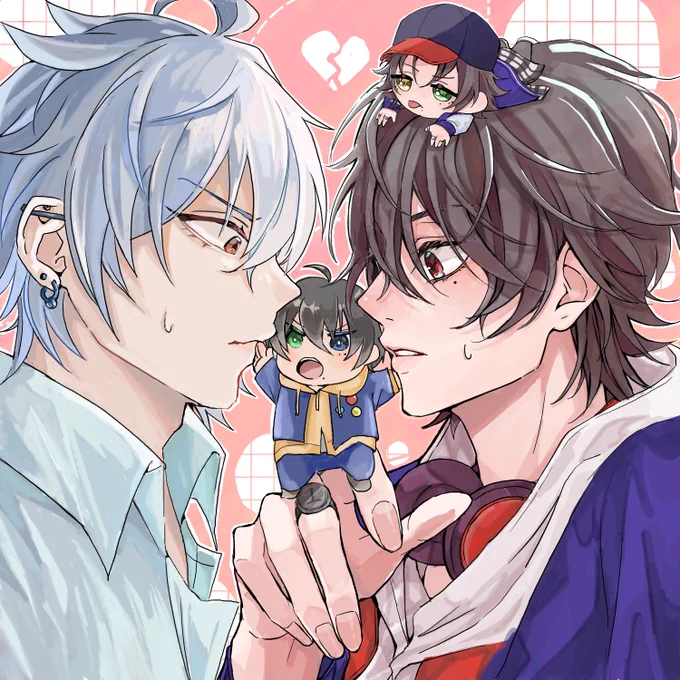 せつさんとサマイチ絵チャ合作しました～ 可愛い1はせつさんです二人の間を邪魔する弟達の図ですー。楽しかった!有難うございます