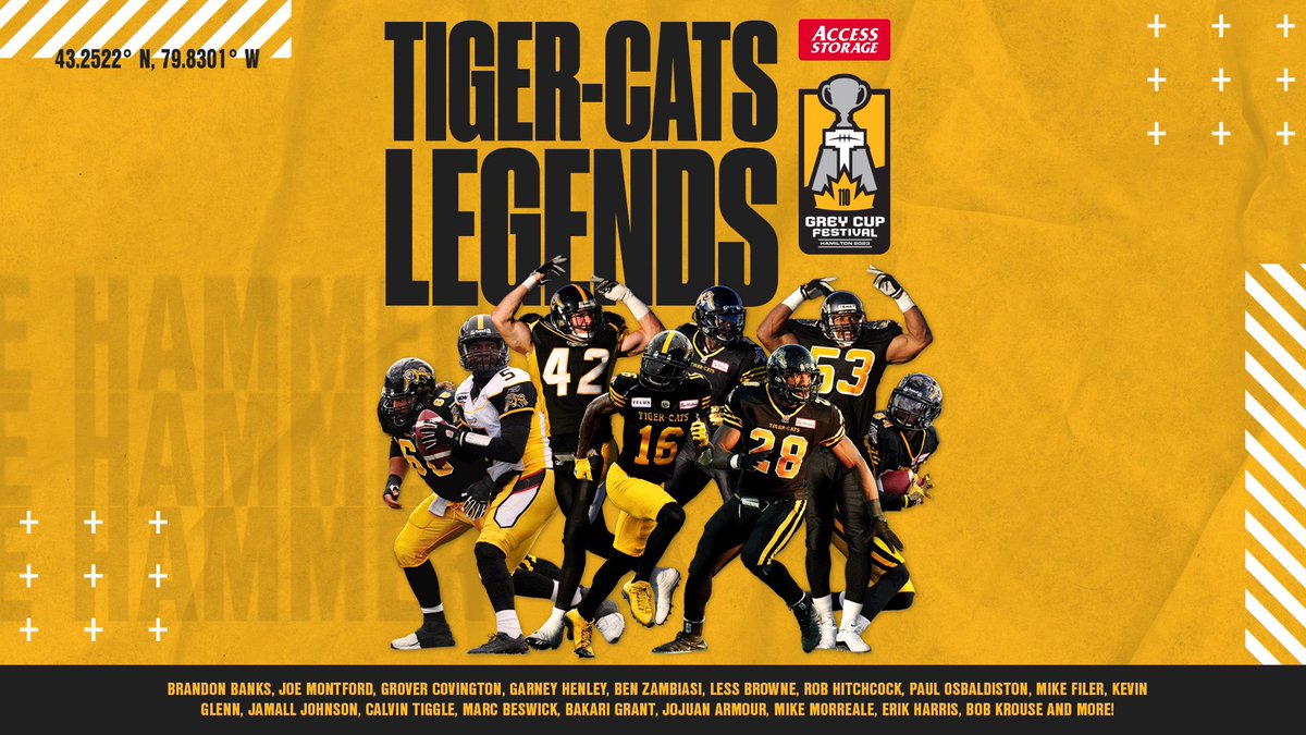 The biggest collection of Ticats legends ever is coming to the 2023 Grey Cup Festival next week, courtesy of Access Storage.
 
You can see them at the more than 40 events during the Festival and can rub shoulders with all of them in one place, only at the CFLAA Legends Luncheon.