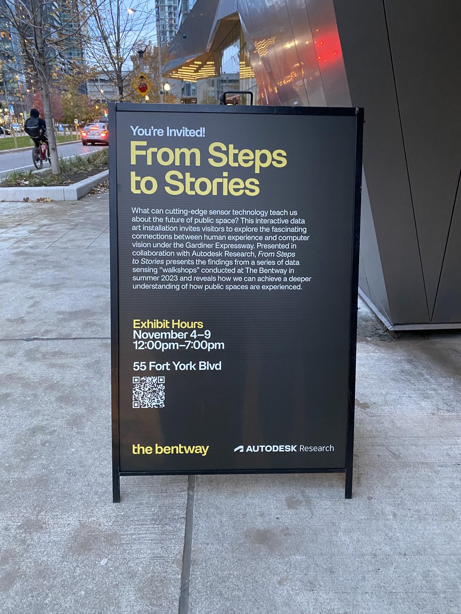 ADSKResearch's tweet image. There&apos;s still time to see @thebentway &amp;amp; @ADSKResearch collaboration, &quot;From Steps to Stories.&quot; Dive into the data, explore the visualizations, and see public spaces in a new light. Free admission! bit.ly/3sgK7MN
#FuturePublicSpaces #AutodeskResearch #TheBentway