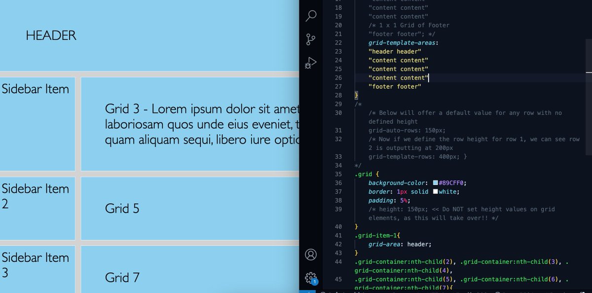 Day 2/100 after some illness, I am revisiting CSS Grid today. Specifically template-areas. This ability to map out, content specific areas seems very intuitive. More practice is needed though overall.