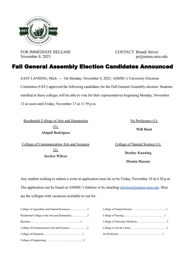 Fall elections are next week!! Stay tuned for more info on how to vote and get involved in undergraduate elections 😊