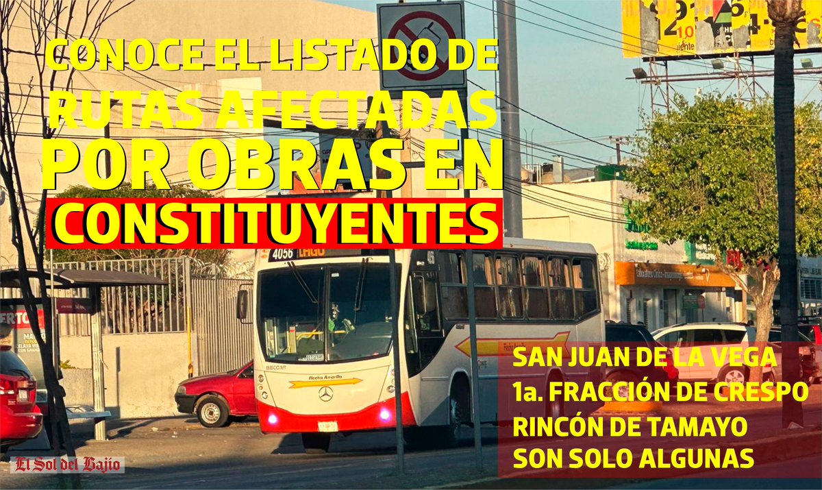 SOLDELBAJIO's tweet image. 🚧 🚍Cuando inicie la #obra del lado Oriente, la #afectación será para las #rutas que vienen de las #comunidades rurales del #Sur.
Checa la lista completa ⏩ bit.ly/3FPCobF