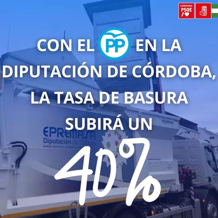 ❗❗❗Las políticas de recortes y subida de impuestos del Partido Popular en la Diputación vuelven a la carga
👉 El Partido Popular en el Gobierno de la Diputación va a aprobar la subida del 40,8 % de la tasa de la basura a tod<a href="/s/">『S』</a> l@s adamuceñ@s.