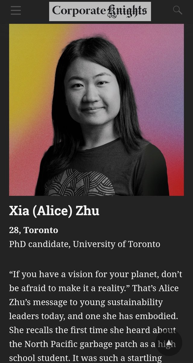 AliceXiaZhu's tweet image. Thank you @corporateknight for highlighting my work on the #UnitedNations SDG 13 (Climate Action) and SDG 14 (Life Below Water)! corporateknights.com/rankings/30-un… #SDGs #Sustainability #CK30Under30