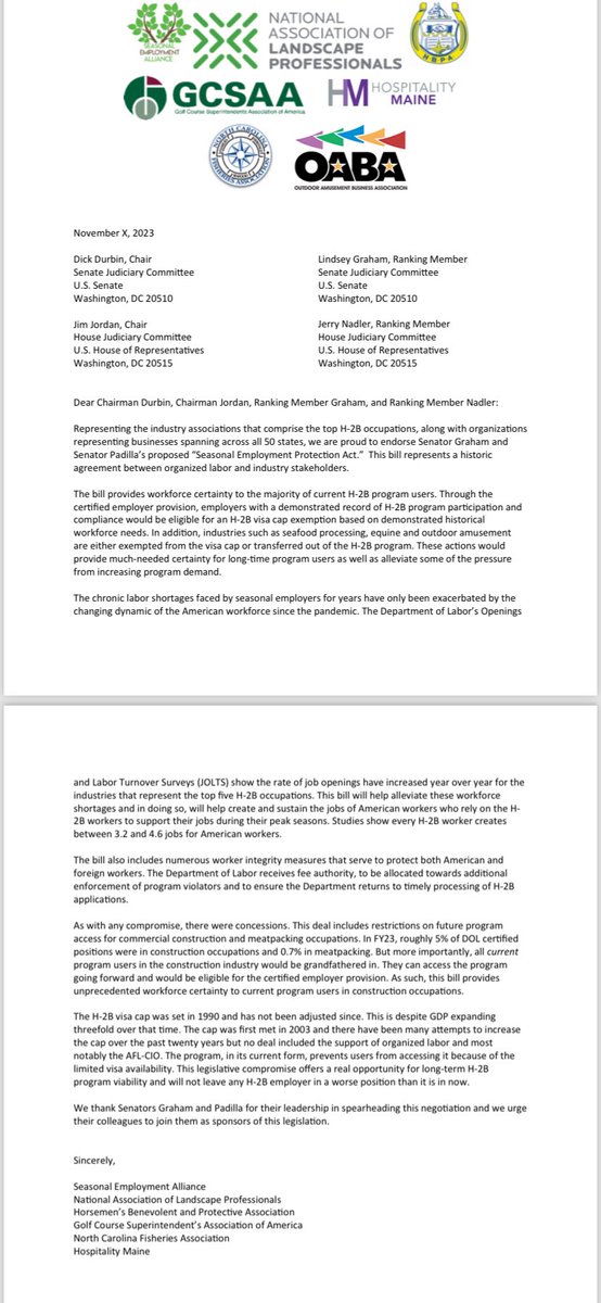 SEA_labor's tweet photo. We are here in DC today rallying support for the Seasonal Employment Protection Act, led by
@LindseyGrahamSC and @SenAlexPadilla. Thank you to @OABAINFO, @the_nalp, @nationalhbpa, @WeRHospitality, @GCSAA, and the NC Fisheries Association for their endorsements. Let’s get it done! https://t.co/WxkEWqouUa