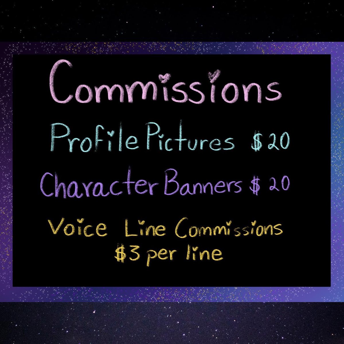 StrawberryVA's tweet photo. Commissions are open!
Dm me for payment options!
(Cashapp is preferred)
If you would like to see examples of my work please message me! #ArtCommission #opencommissions #voicecommissions #voiceactor #vo #va #artist #banners #profilepictures #icons #artistsupport #anime #cartoon https://t.co/Ndqp6SJB8u