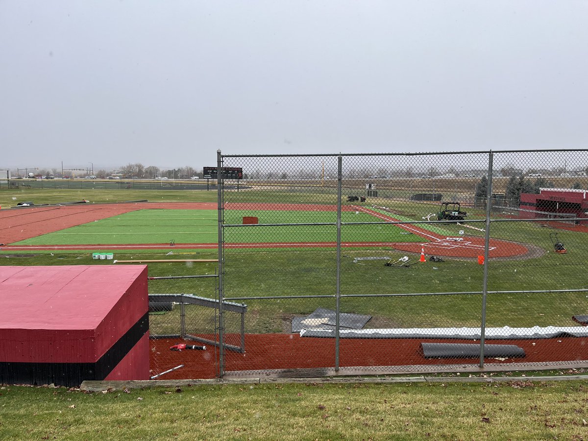 Go_Turf's tweet photo. We are getting closer! Almost all the turf is rolled out and ready to be cut in. Just a bit more to do on the perimeter, cut, glue, finish infilling, and we will be game ready! #turffields #coloradoturf #turfbaseballfields #ponderosahighschool #athleticturf https://t.co/Nm2KXz5NH5